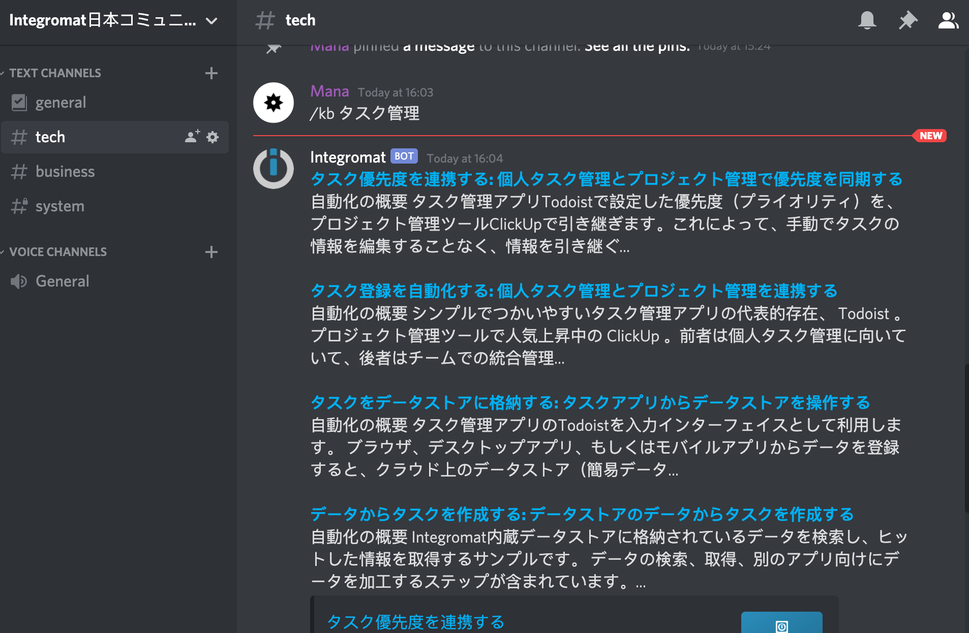 Discord用カスタムコマンドの実行イメージ