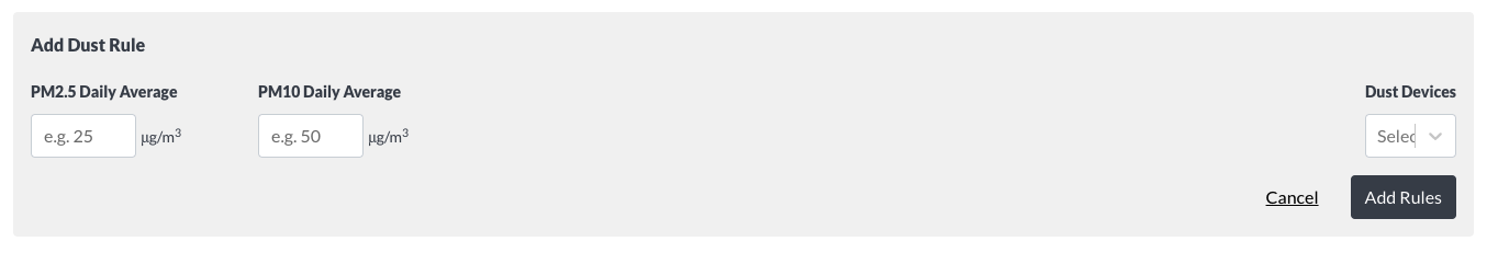 SiteHive dust quick rules