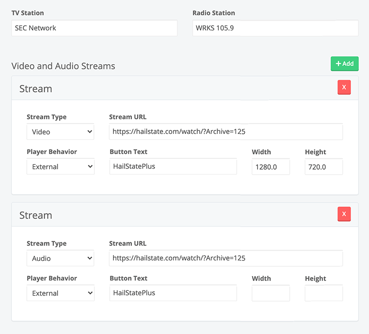 Setting up stream and TV settings