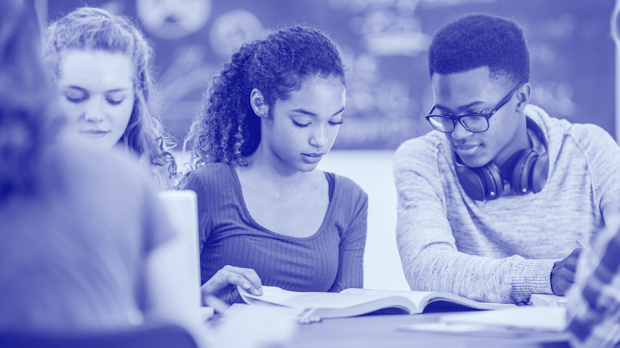 Étudiants lisant et travaillant ensemble dans le cadre de leur seconde professionnelle.