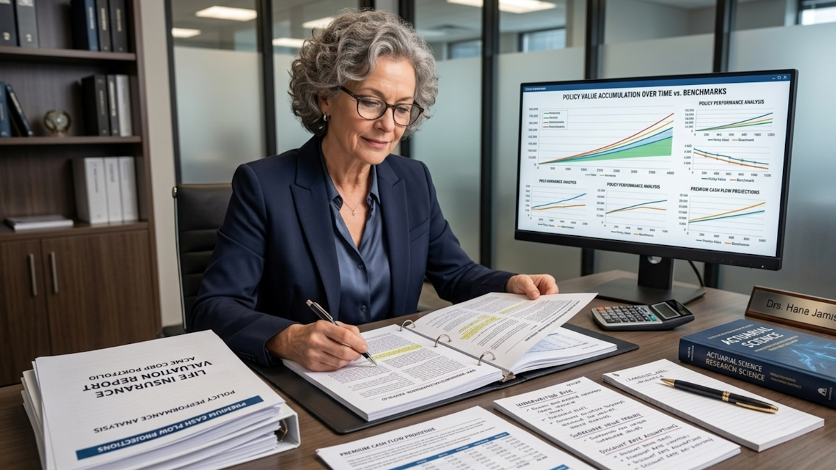 Female advisor reviewing life insurance policy valuation documents