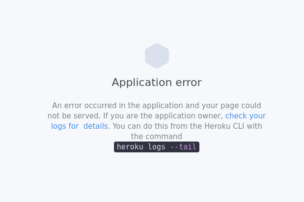 Application returns error page when a request to it is made