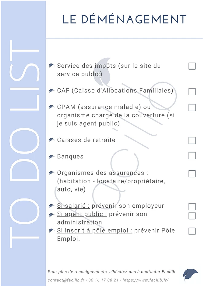 TO DO LIST Le déménagement