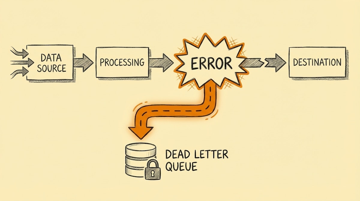 Diagram showing an automation workflow where failed data is diverted to a secure holding database instead of disappearing.