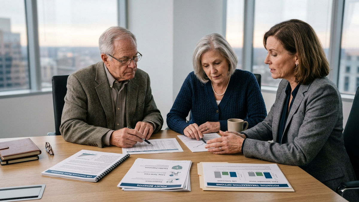 Couple reviewing life insurance options with an insurance professional