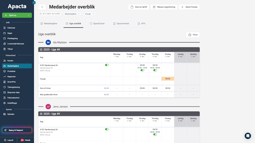 Forbedringer i Apacta