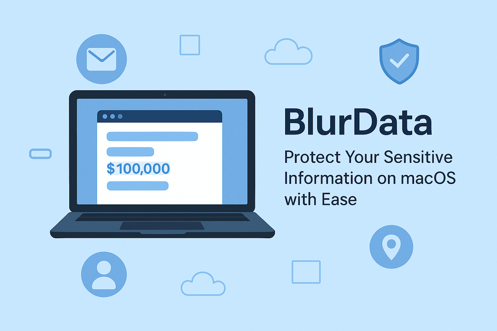 Illustration of Mac app BlurData protecting private data in images and PDFs