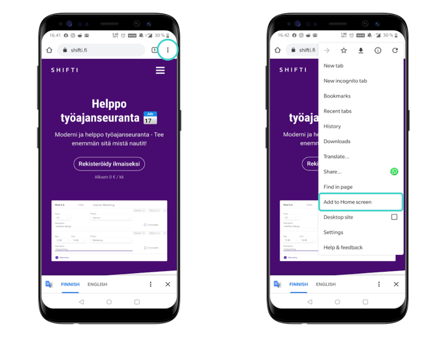 Näin lisäät Shiftin puhelimen aloitusnäytölle