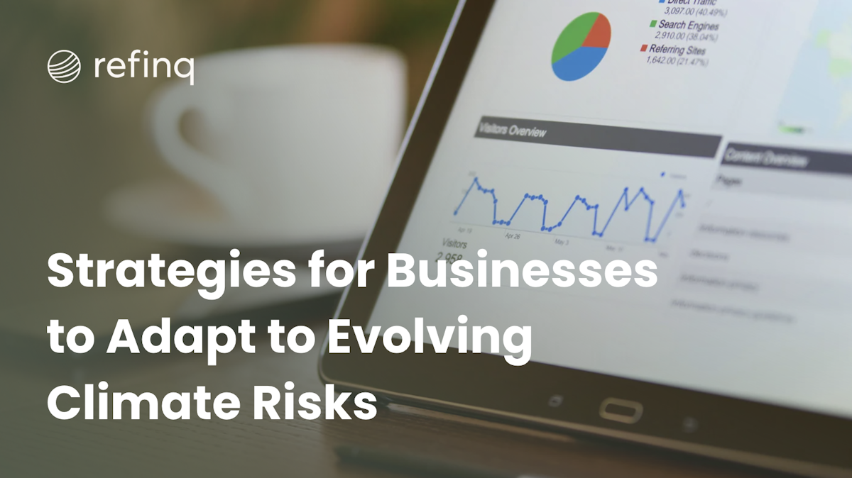 Business professionals analyzing climate risk strategy with digital dashboards and sustainability metrics