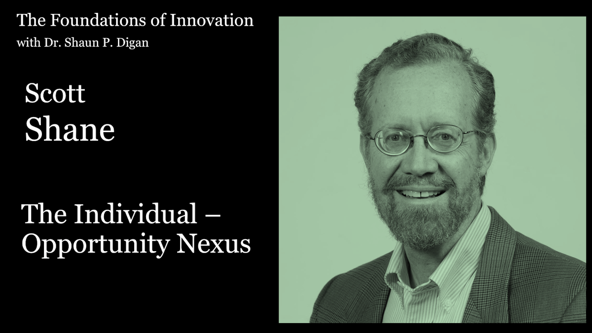Foundations of Innovation Cover Slide. Scott Shane image.. Title: The Individual-Opportunity Nexus