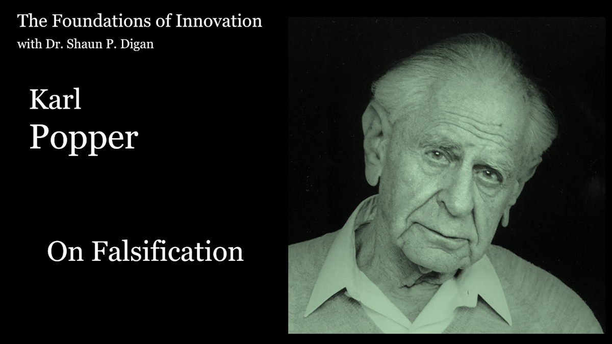 Foundations of Innovation Series Cover. Karl Popper Image. On Falsification.