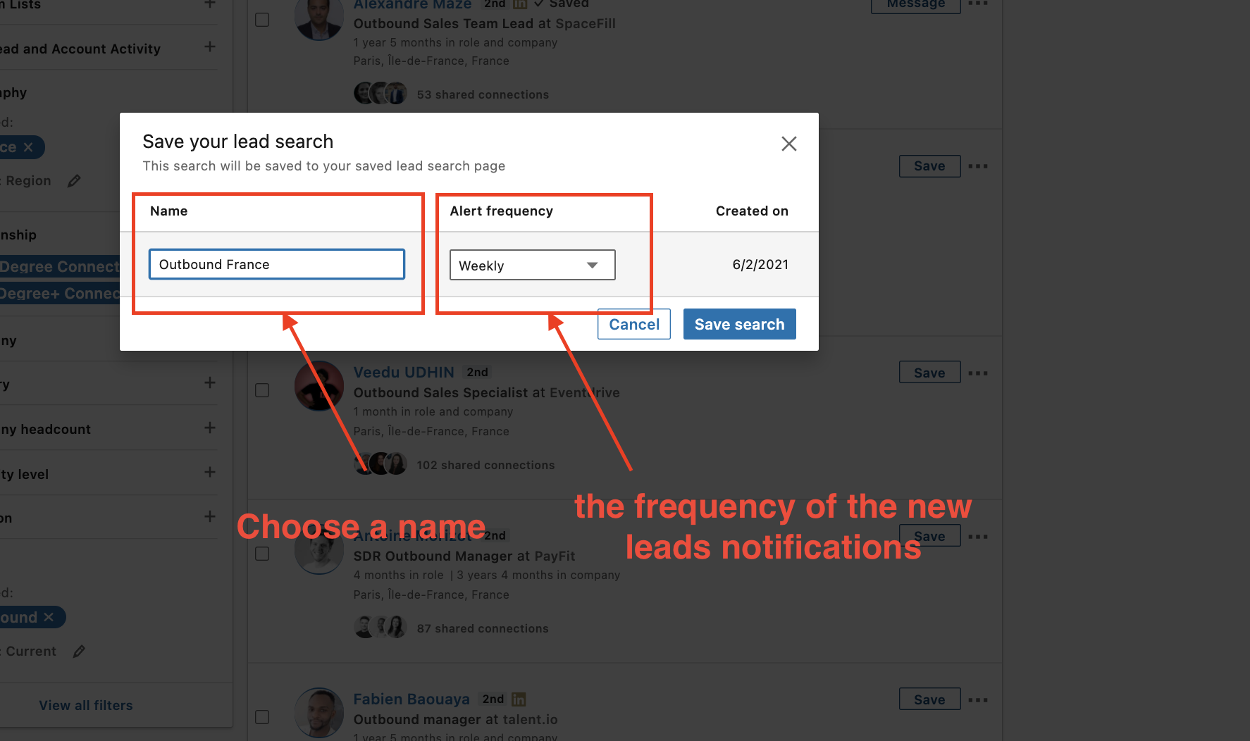 set up alert frequency saved search