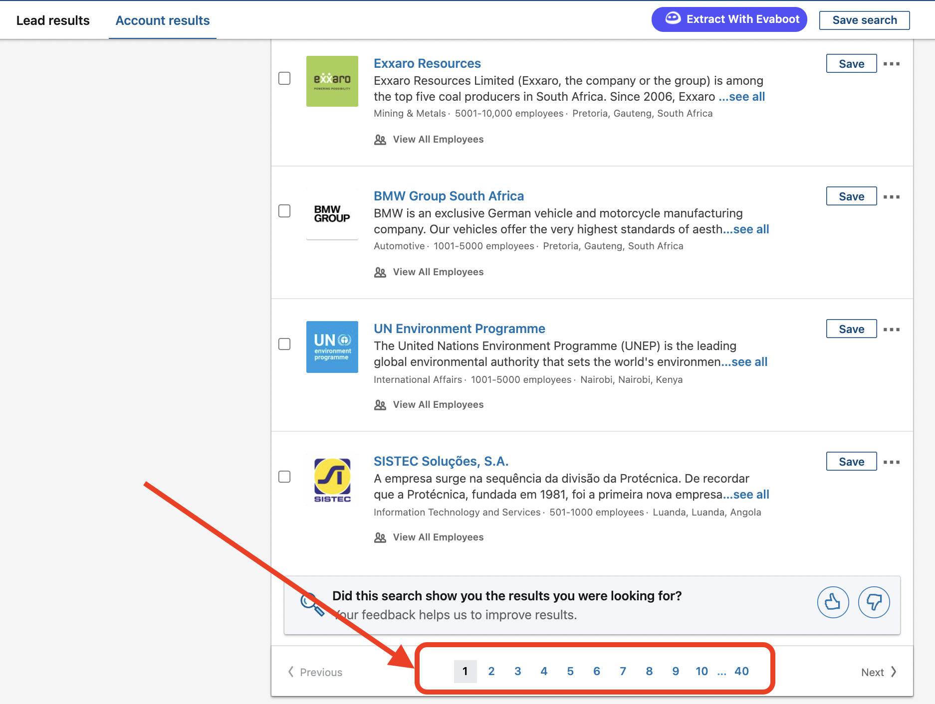 limitación de la página de búsqueda de cuentas sales navigator 