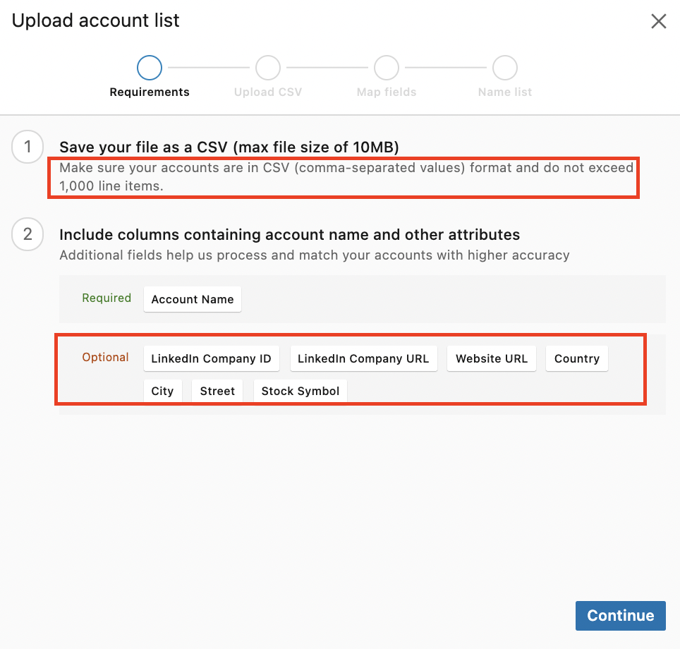 requisito subir csv a linkedin sales navigator 