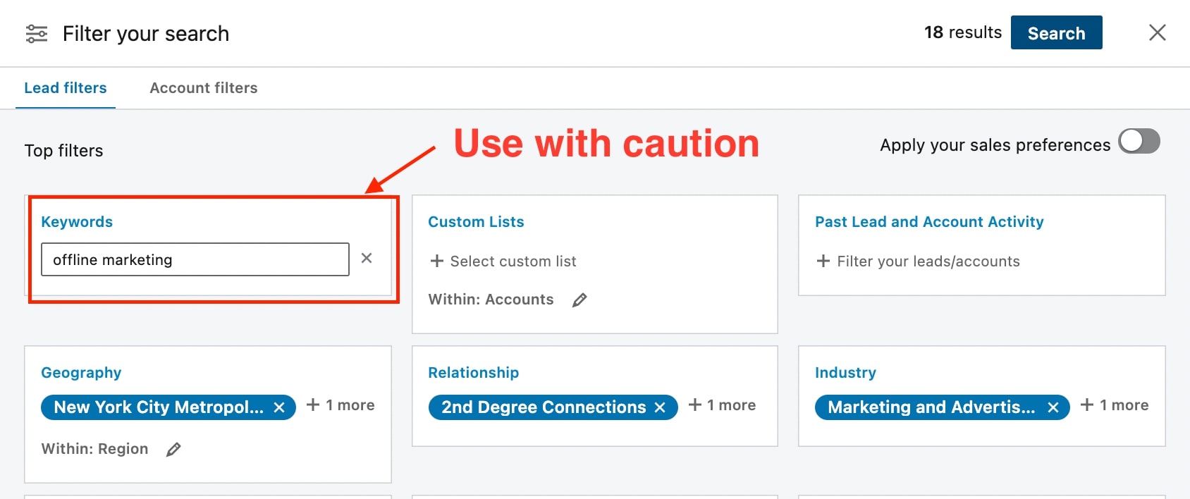 keyword search sales navigator