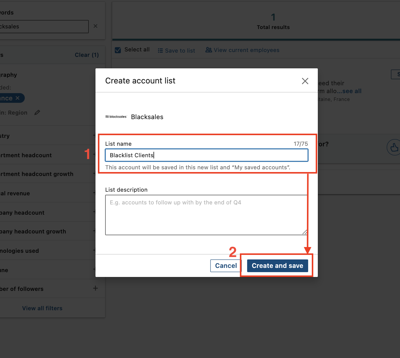 create a backlist of client sales navigator