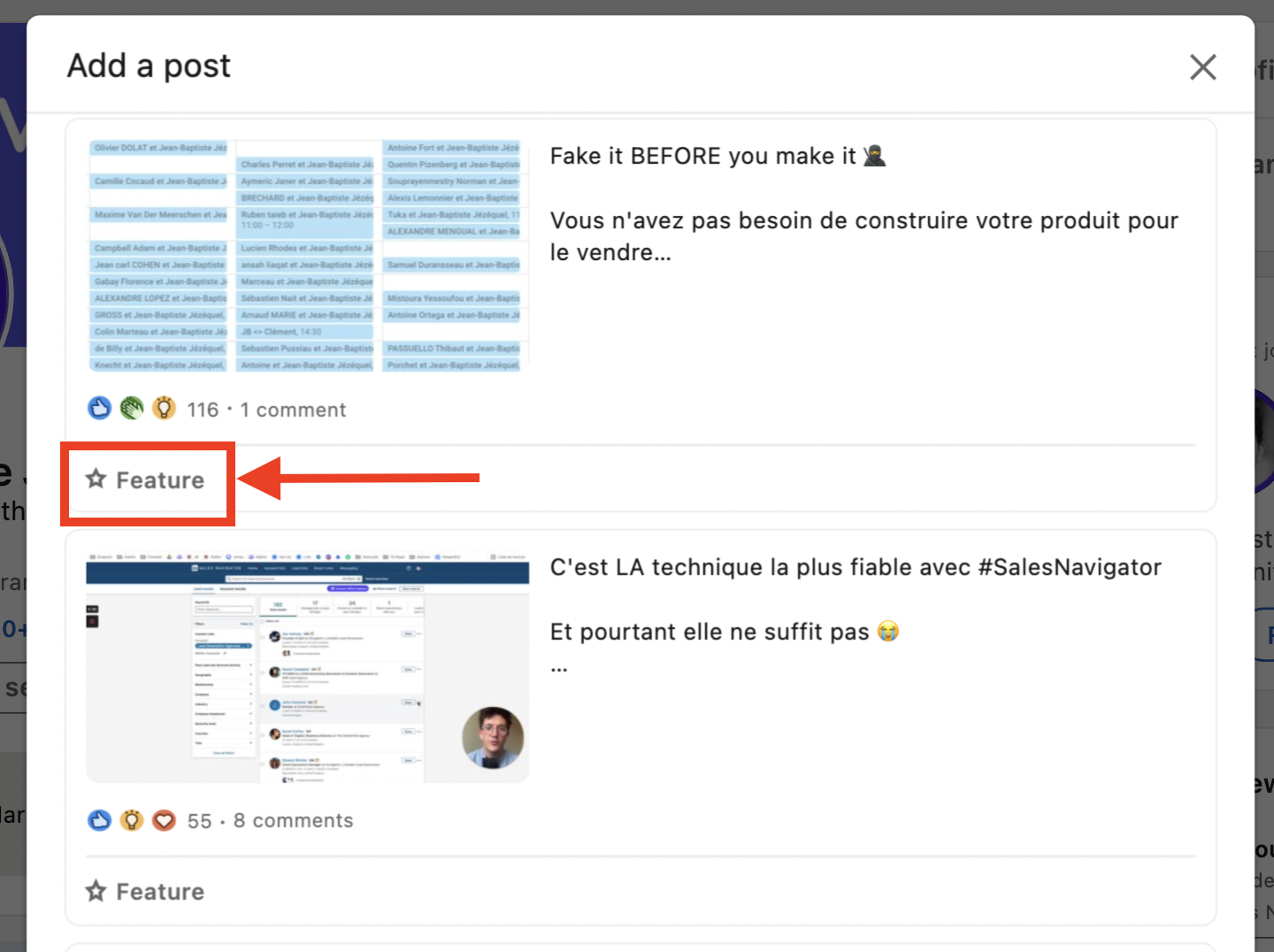 feature post in linkedin profil