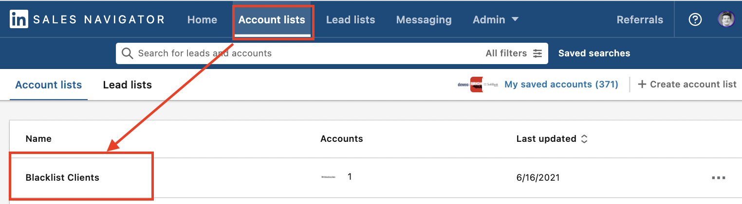 account list tab sales navigator