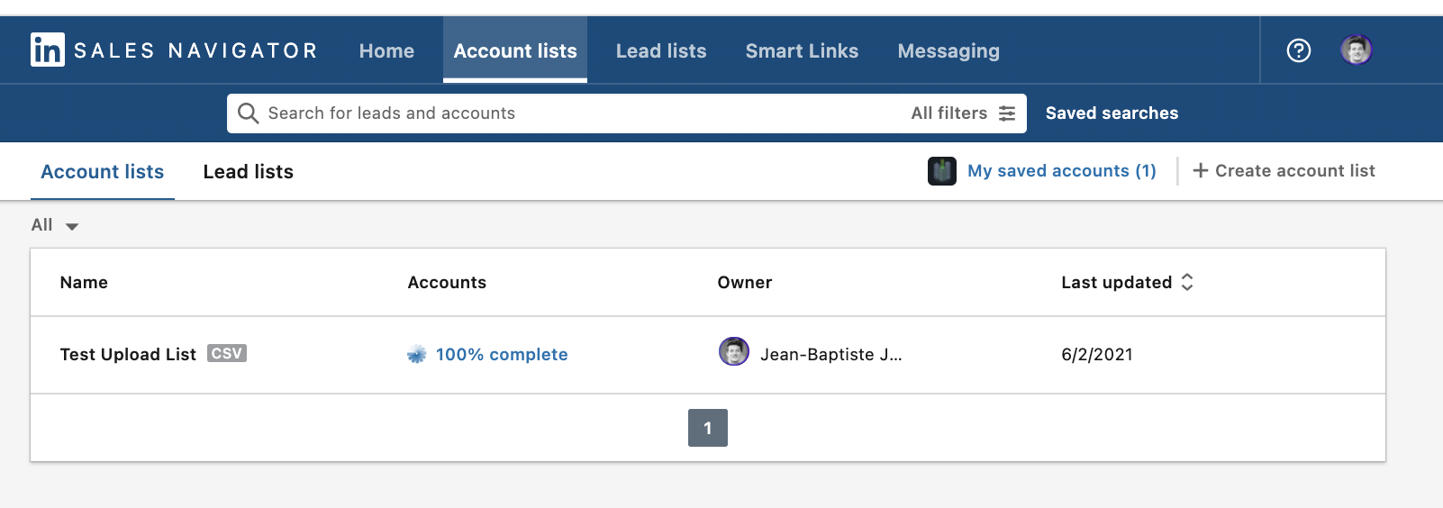 upload csv to create account list sales navigator 