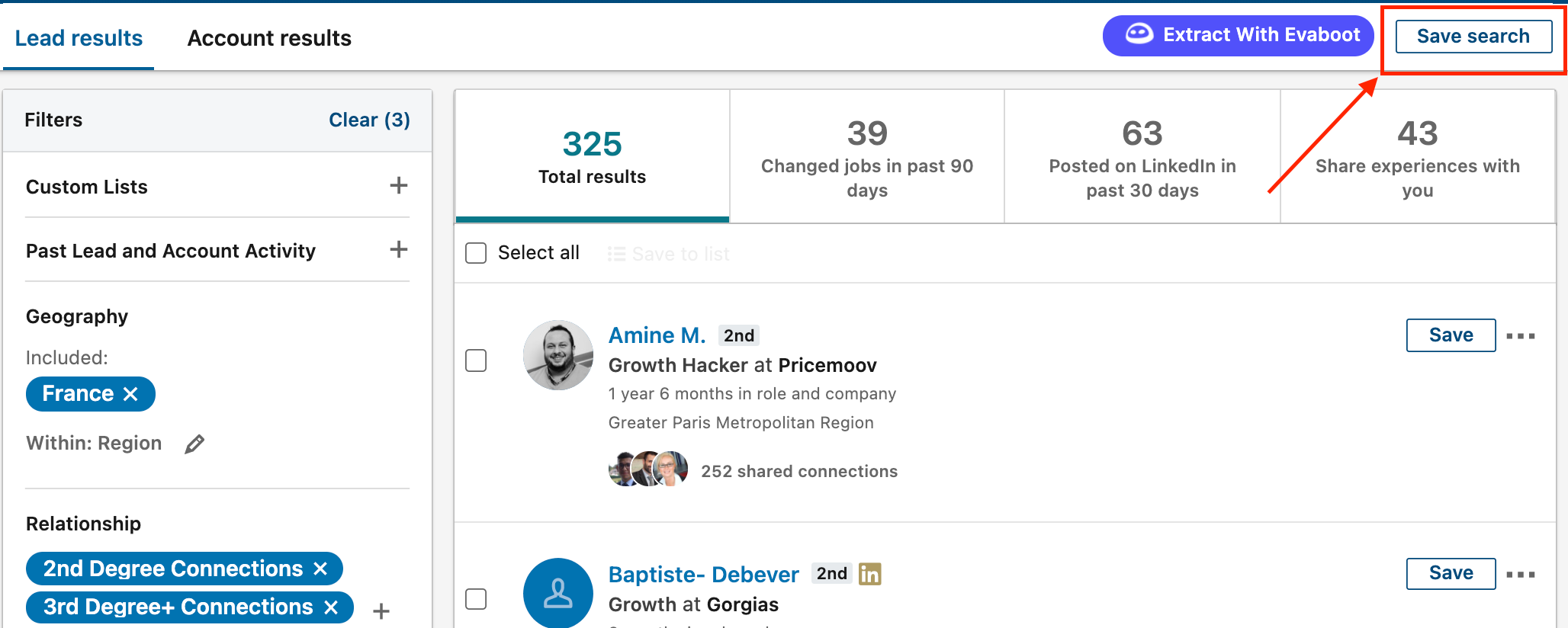 how to save a search on sales navigator