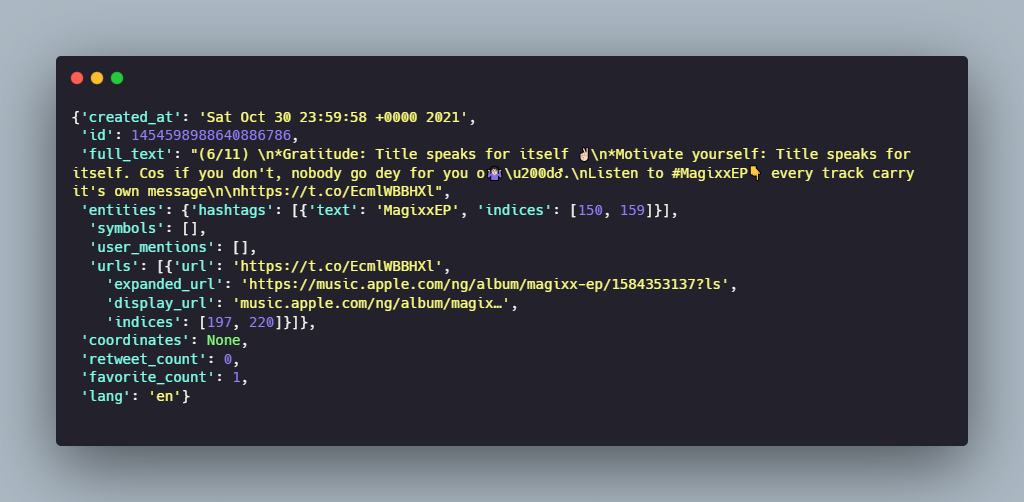 tweet with selected variables