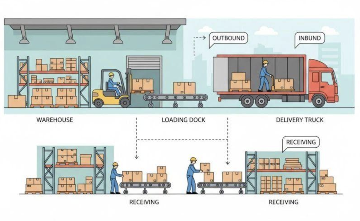 Warehouse operations showing inbound and outbound shipment delays caused by inaccurate location data and incorrect dock assignments.
