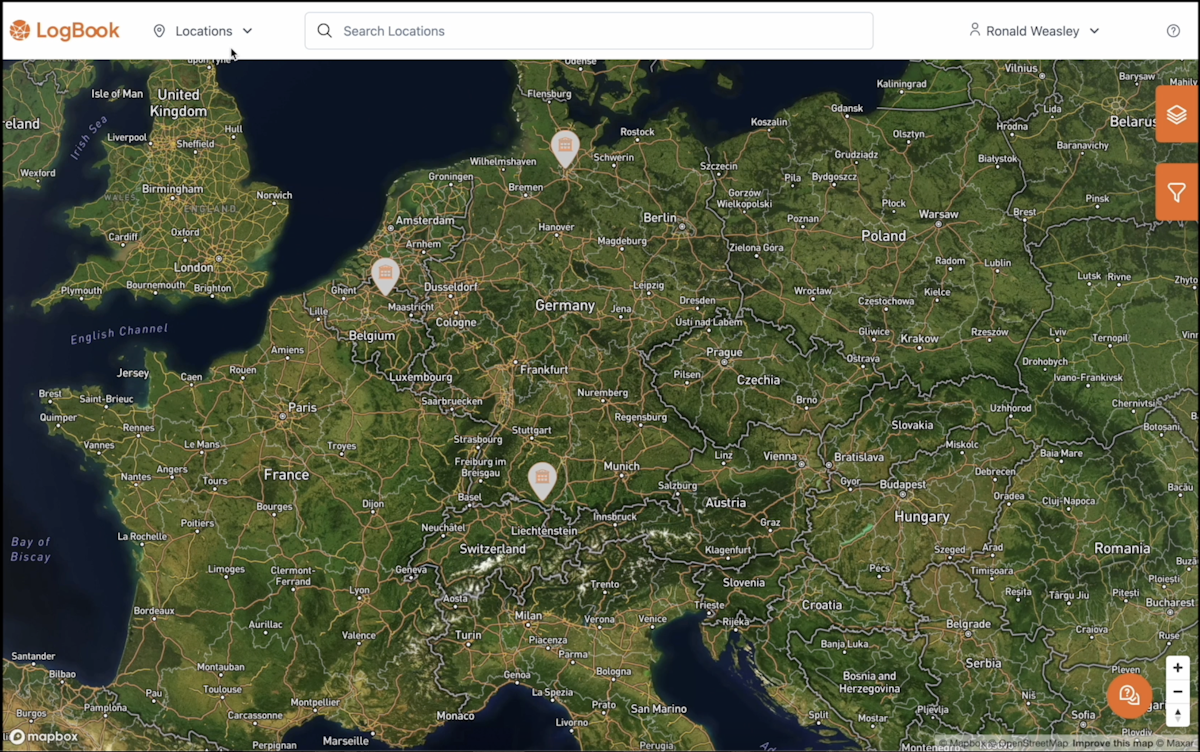 Digital map displaying location data, transportation routes, warehouses, and shipments across a global supply chain network.