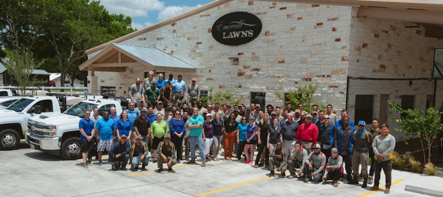 Some of the Emerald Lawns Team outside of their headquarters in Round Rock, Texas 