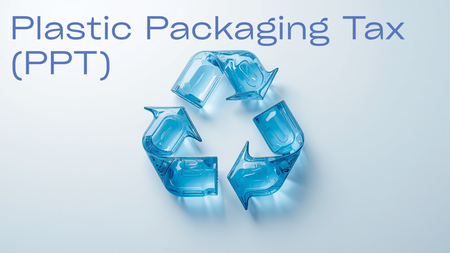 plastic bottles forming a recycling symbol representing the 30% recycled content threshold under the UK Plastic Packaging Tax PPT