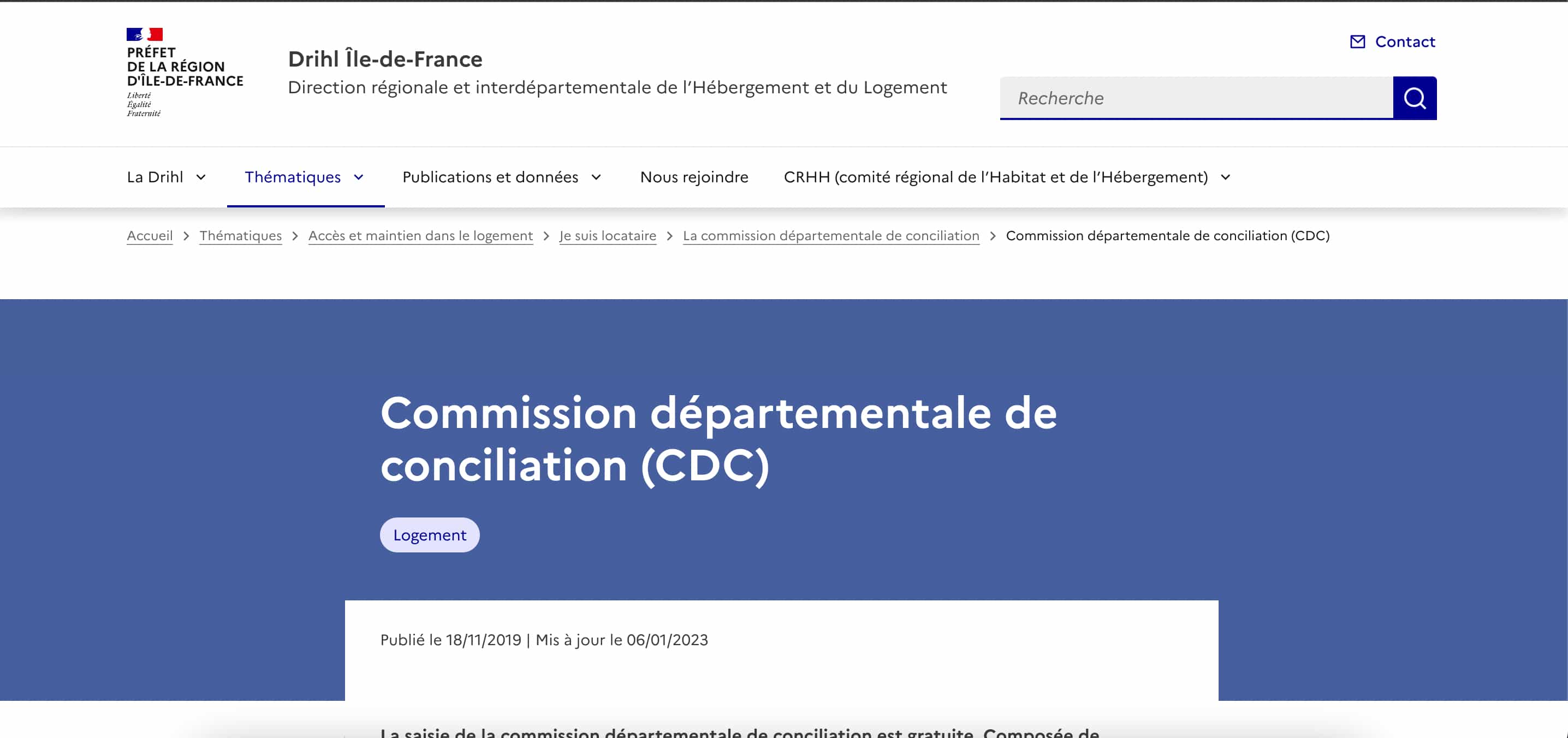 capture d'écran site commission départementale de conciliation
