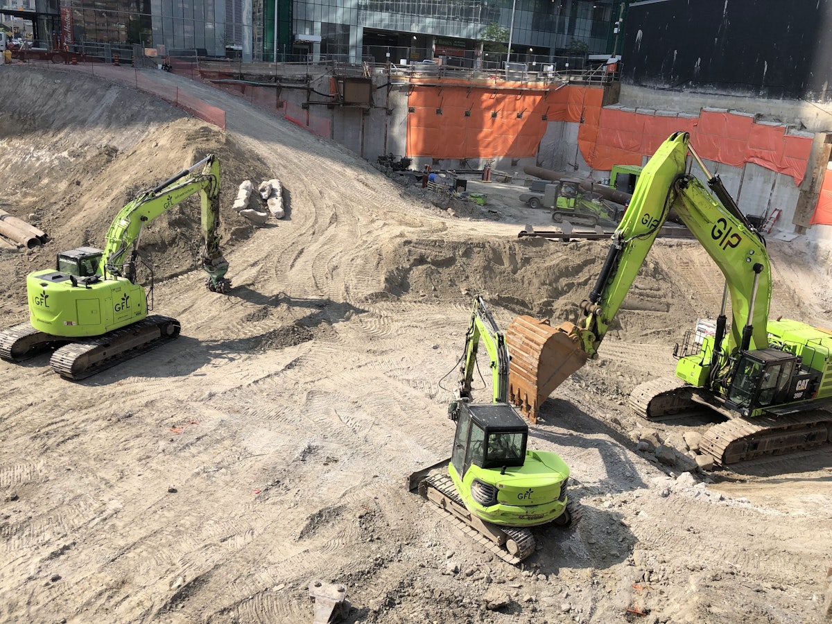 A screenshot of the Crewscope performance dashboard for GIP’s excavation project at 4800 Yonge Street in Toronto. The dashboard displays project activities, planned versus actual labor hours, forecast accuracy, and productivity outcomes, highlighting 13% labor savings and strong crew engagement.