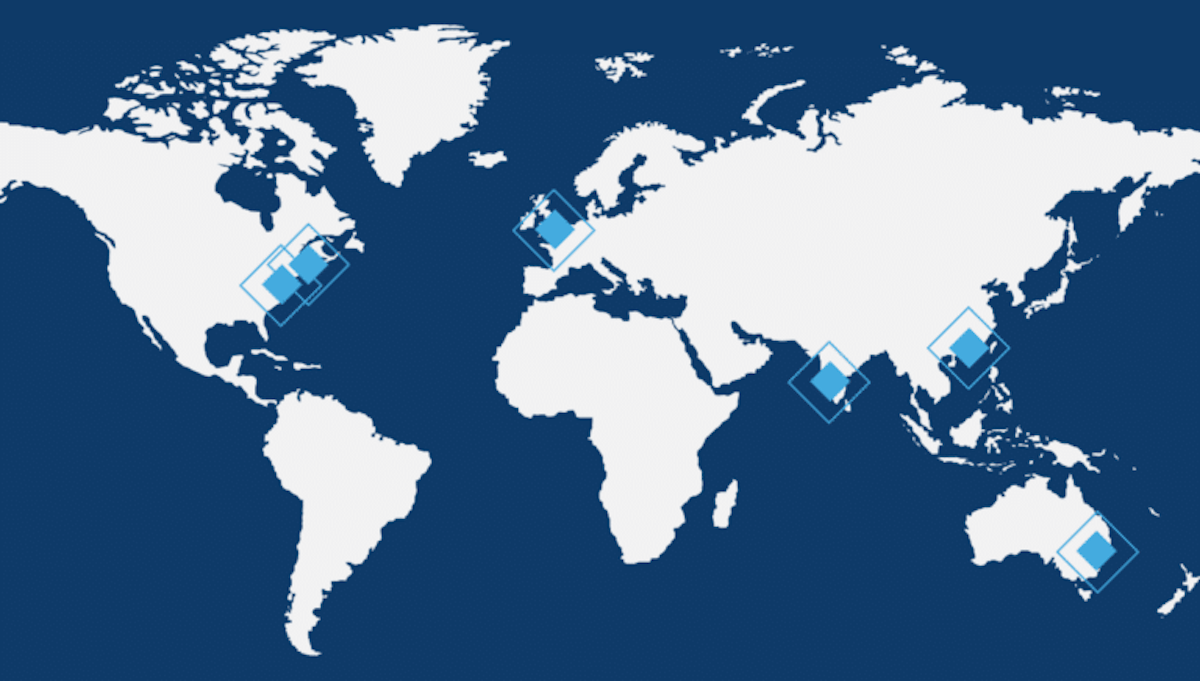 A stylized world map highlighting key regions across North America, Europe, Asia, and Australia, representing global infrastructure assets and investment flows. The image symbolizes international infrastructure development, cross-border capital, and the global scale of construction and infrastructure investment.
