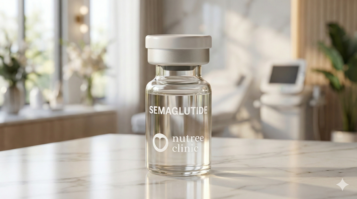 Semaglutide vial representing clinician-guided GLP-1 microdosing