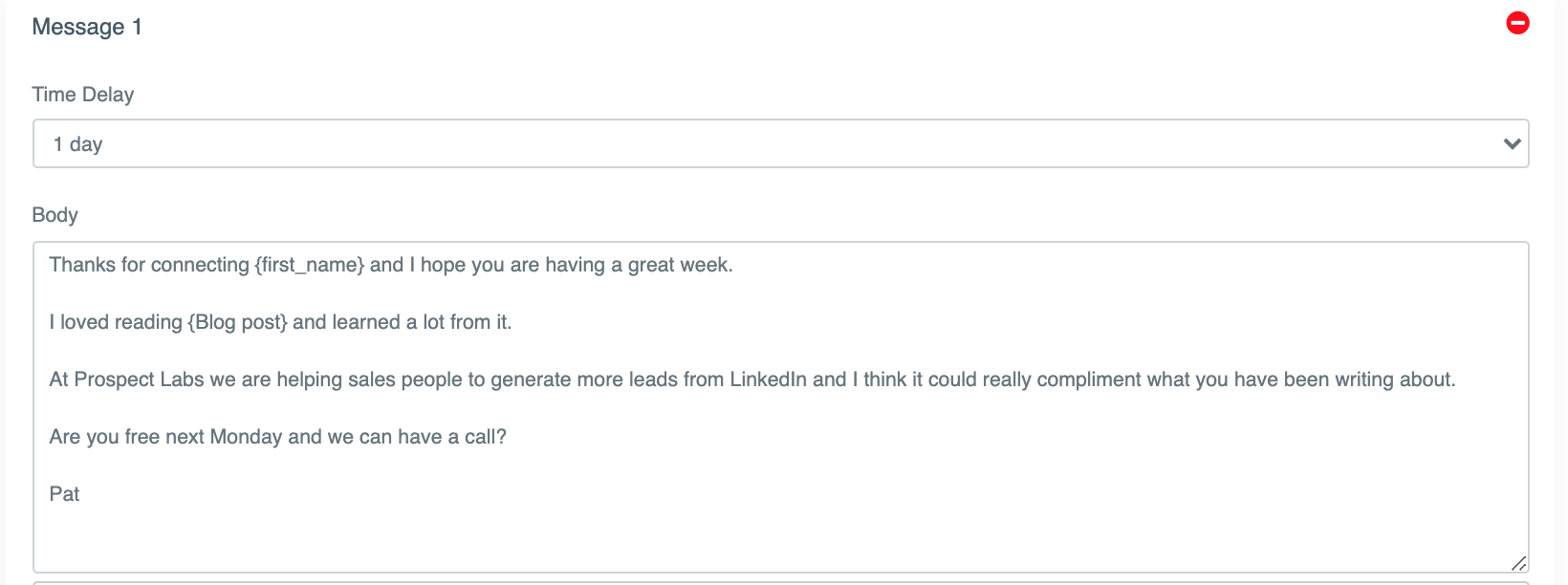 personalised linkedin message with placeholders