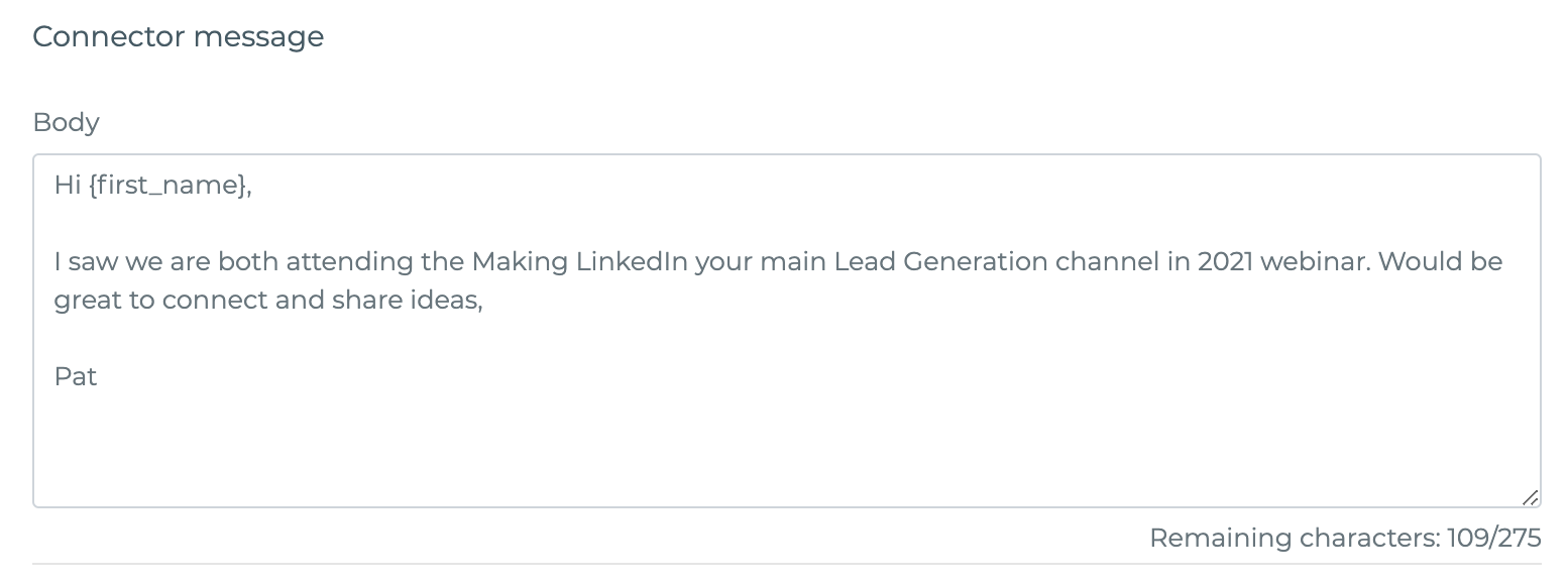 LinkedIn connection message