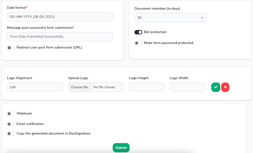 Fillable PDF: Form Options