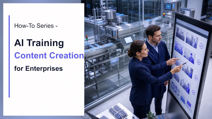 Training and quality professionals reviewing AI-generated learning content against an approved source document
