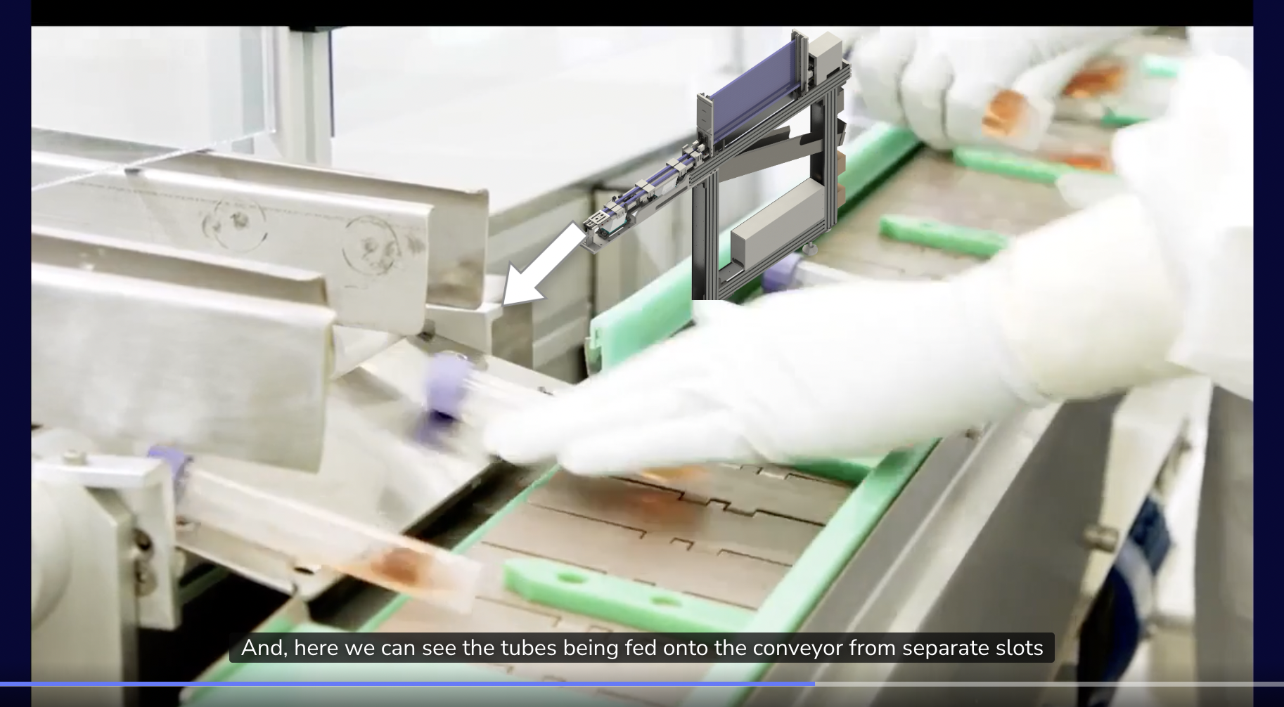 How-to video showing assembly line in pharma company