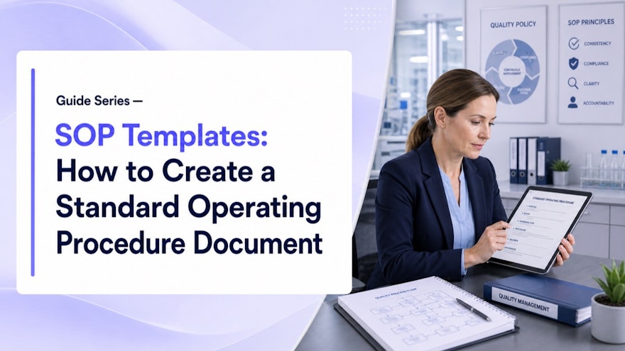 A structured standard operating procedure template showing controlled sections, approvals and training handoff