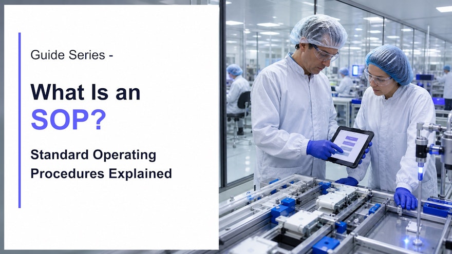 Operations and quality professionals reviewing a controlled standard operating procedure at the point of work