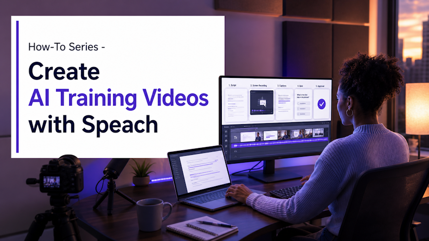 Learning and Development creator building an AI training video in a modern content studio