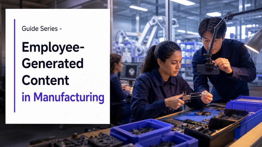 Manufacturing employees recording and reviewing a practical work demonstration