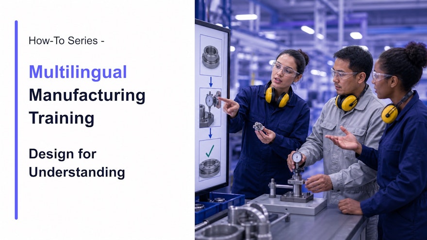 A multilingual manufacturing team learning a standardized equipment changeover through visual instruction and guided practice