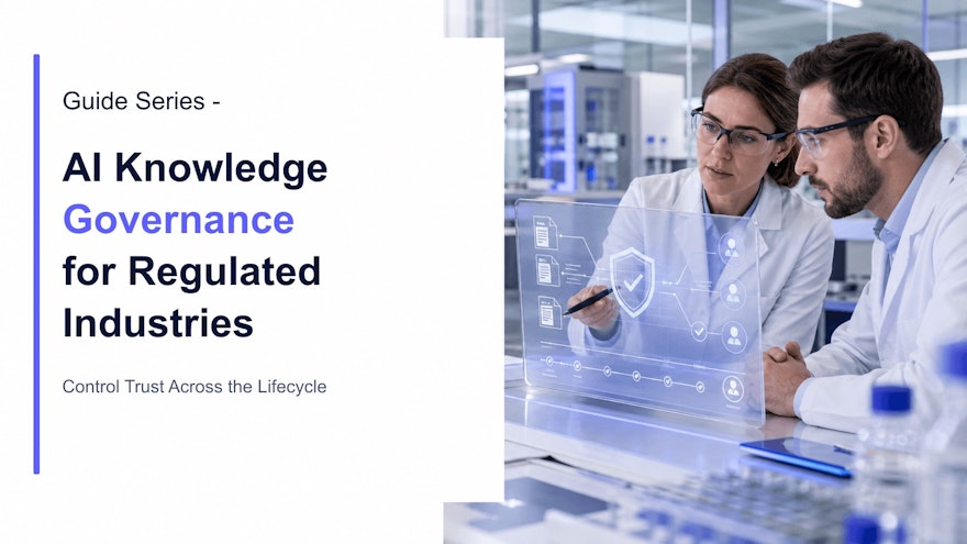 Quality and data specialists reviewing controls for an AI-powered enterprise knowledge system