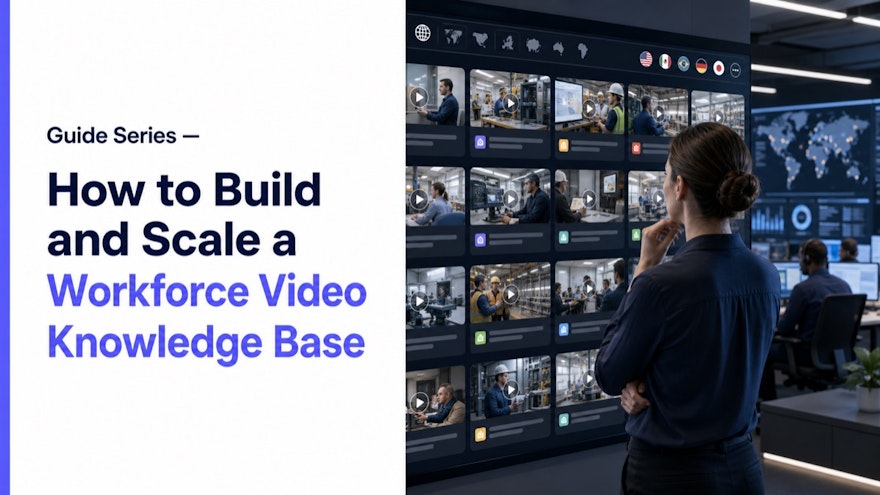Employees using a searchable workforce video knowledge base across teams