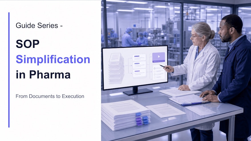 A pharmaceutical quality and operations team simplifying a controlled SOP into role-based execution guidance