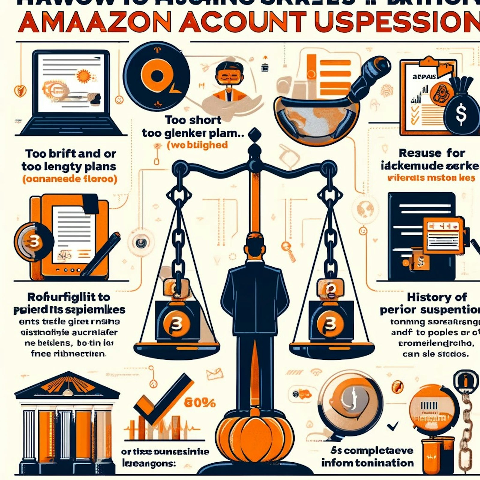 Image illustrant les étapes pour créer un plan d'actions efficace visant à résoudre les suspensions de comptes Amazon, avec des conseils pour communiquer avec les équipes d'Amazon.