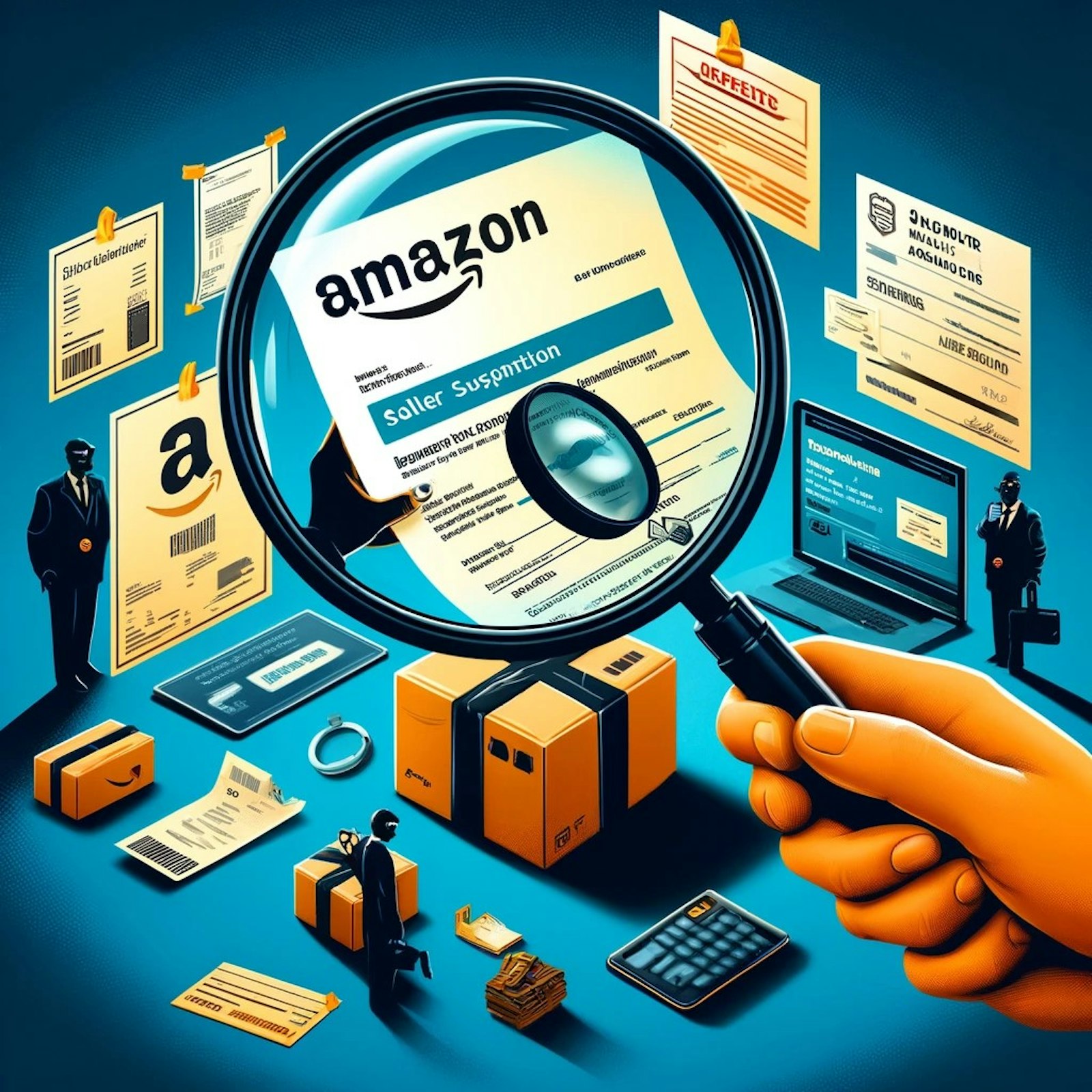 Illustration de conseils pour éviter la suspension du compte Amazon, incluant la sélection de fournisseurs fiables et la gestion des plaintes.