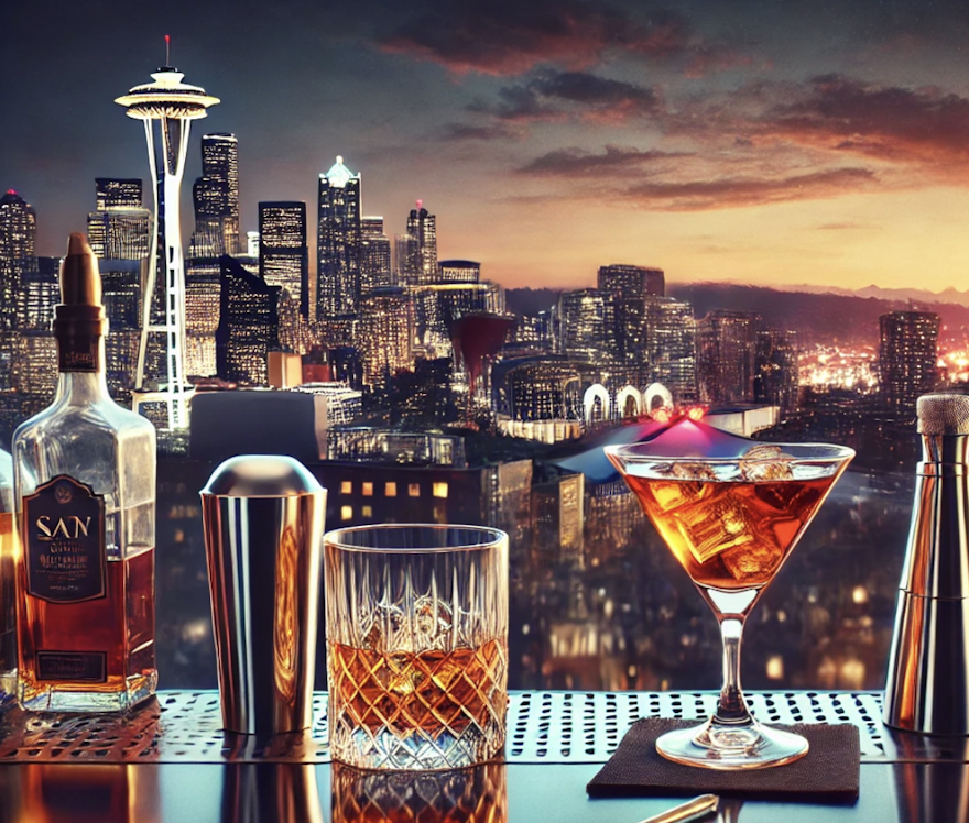 Getting a drink with the Seattle skyline