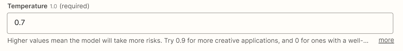 A screenshot of a temperature input in a website